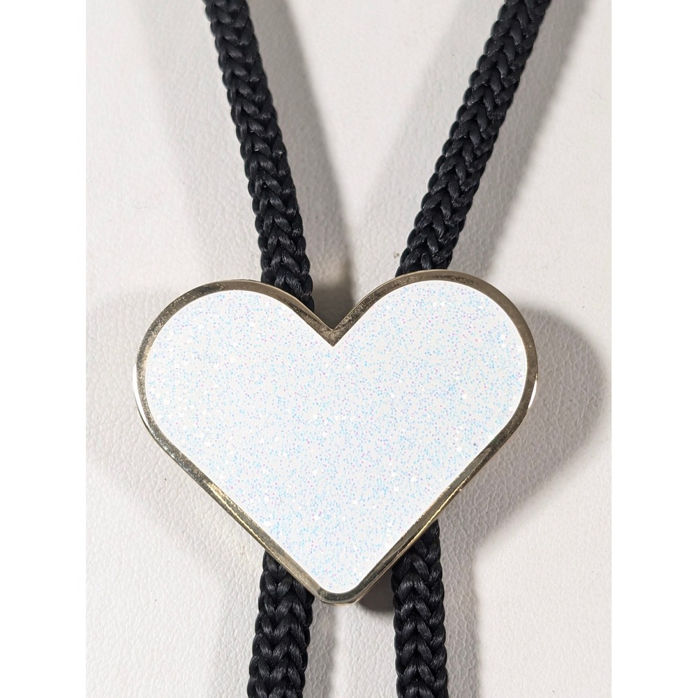 Tiny Deer Studio White Glitter Heart Enamel Bolo Necklace 44" Minimalist